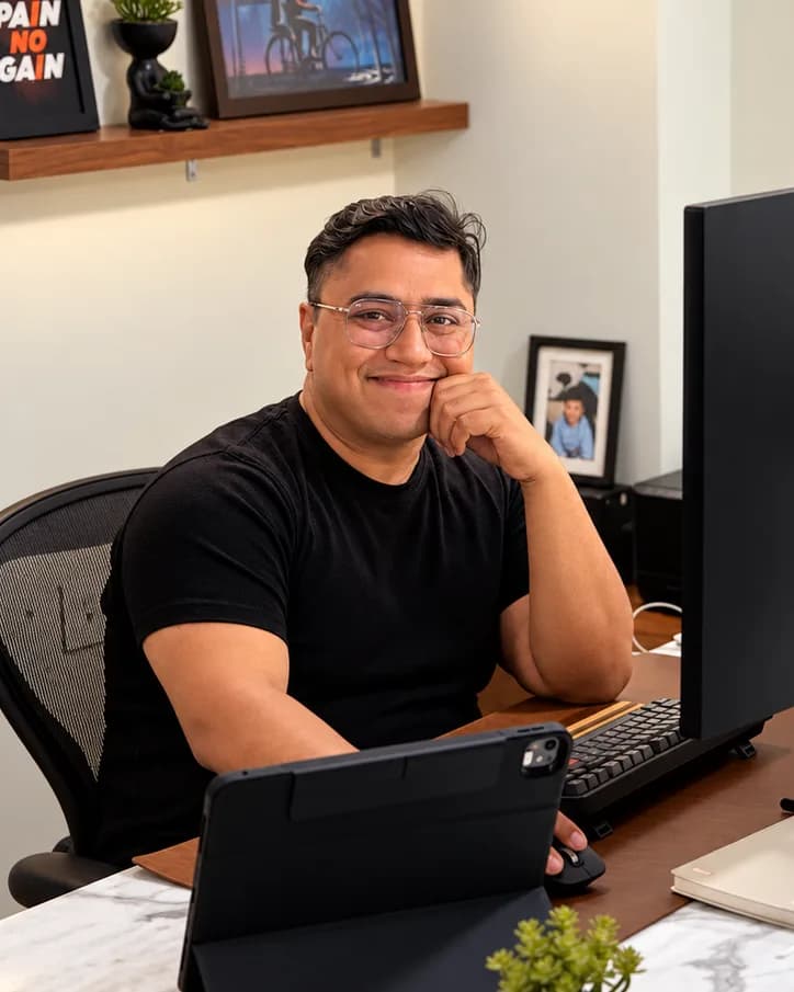 Dev Sharma at his desk