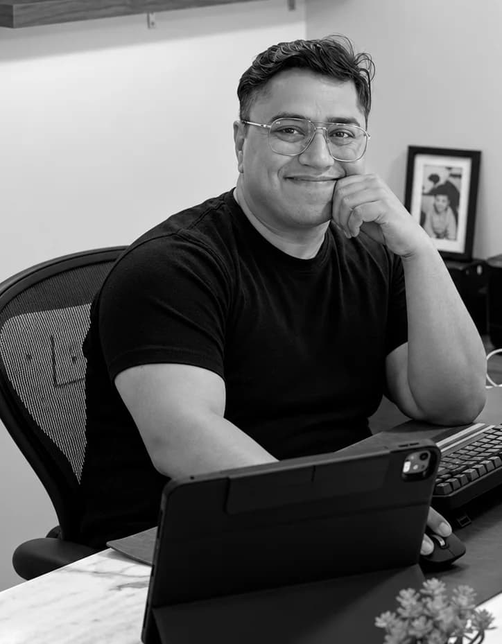 Dev Sharma at his desk