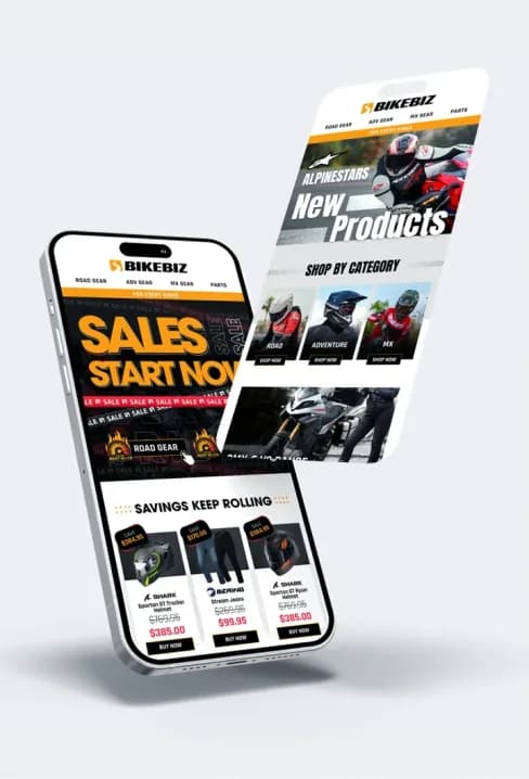 BikeBiz emails on two phones