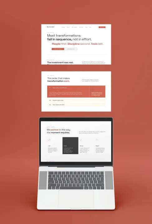 The New Paradigm Consulting website on a laptop