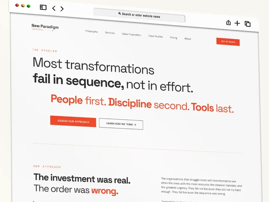 The New Paradigm Consulting website on a laptop