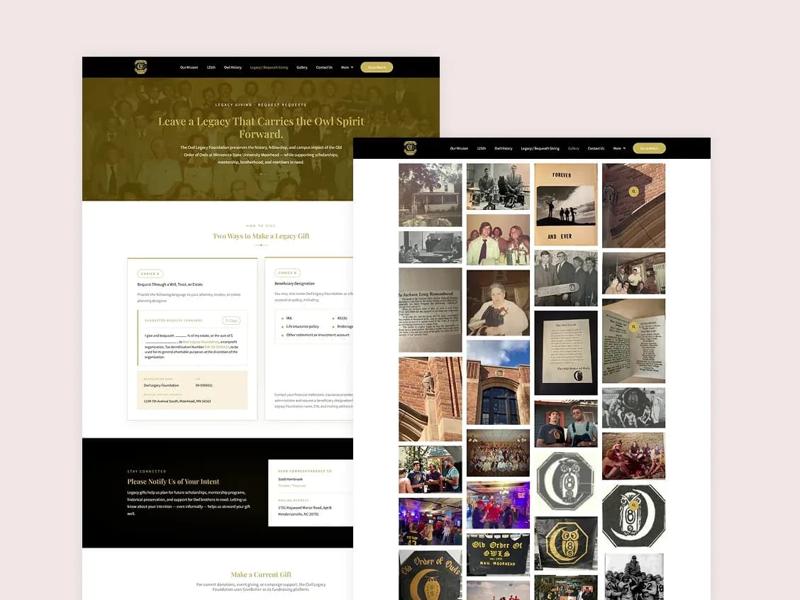 Owl Legacy Foundation giving and gallery pages